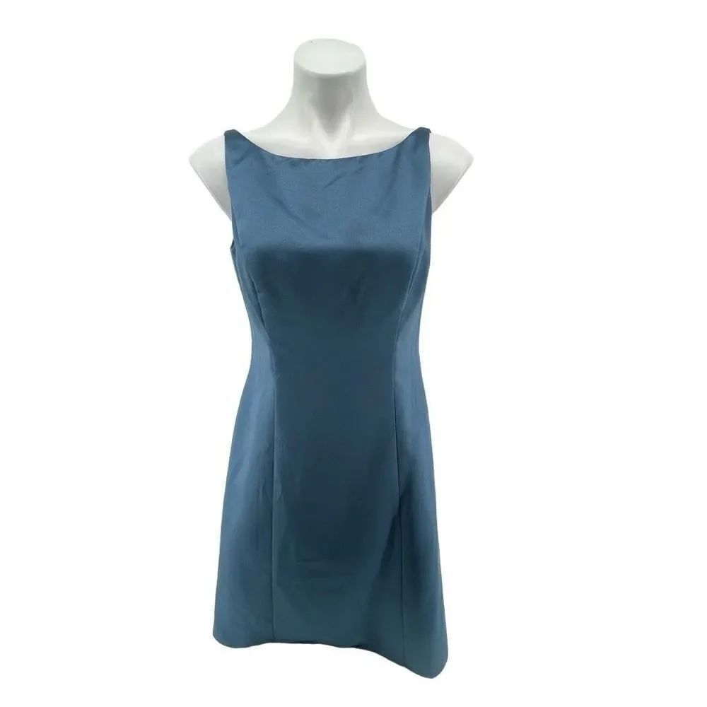 David’s Bridal Women’s Blue Squareneck Sleeveless Fit & Flare Cocktail Dress 8
